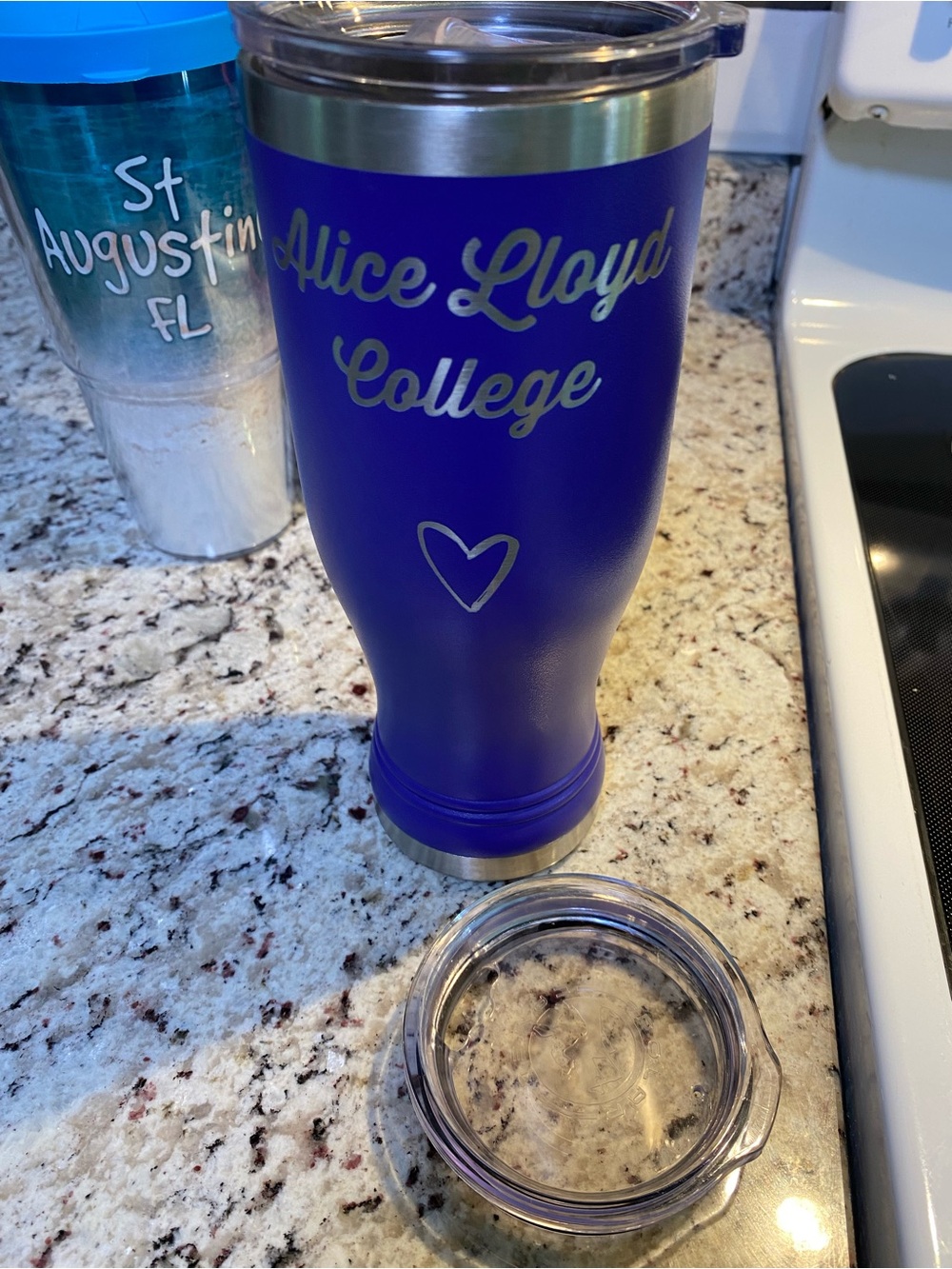 Jbloom engraved Purple Travel Tumbler with 2 Clear Lids- one closes.